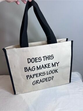 Canvas cream black teacher tote bag